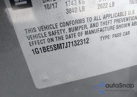 2018 Chevrolet Cruze Lt Auto z USA, uszkodzony, nr VIN 1G1BE5SM7J7132312